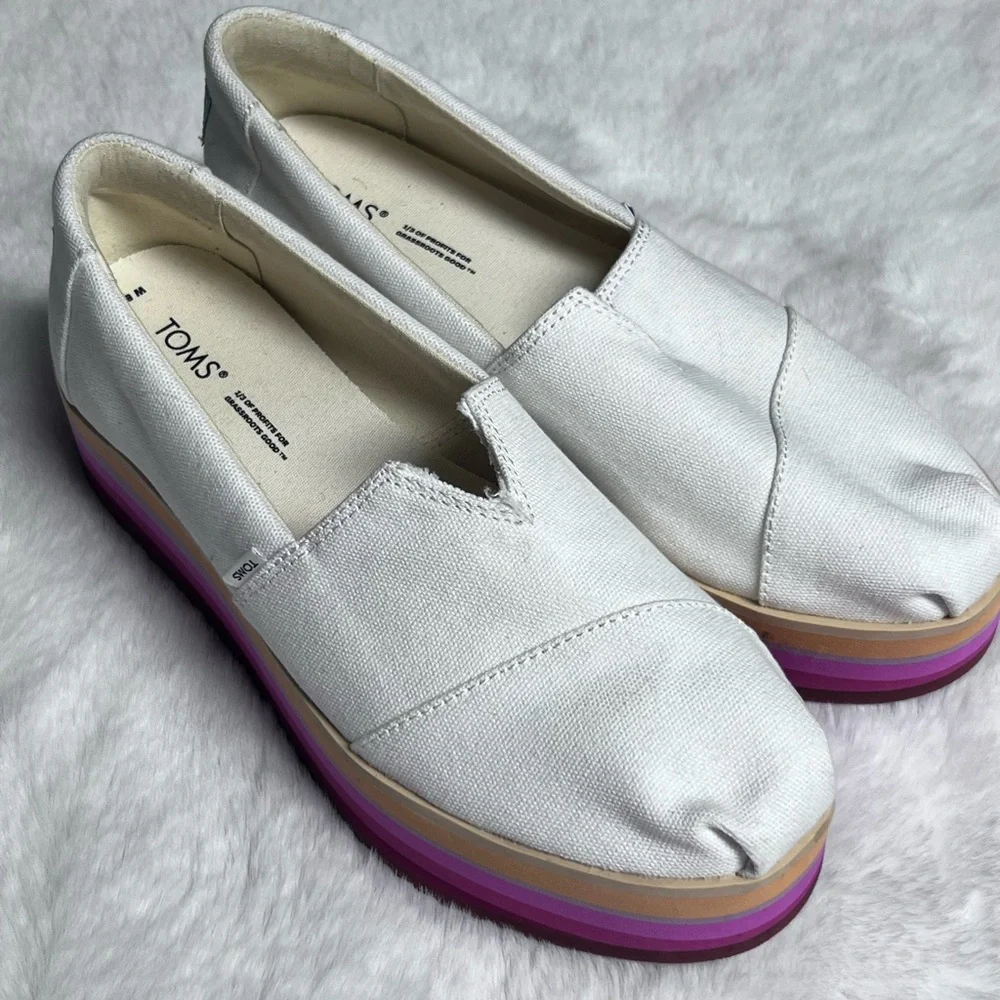 Toms Women's White Platforms with Multicolor Sole
